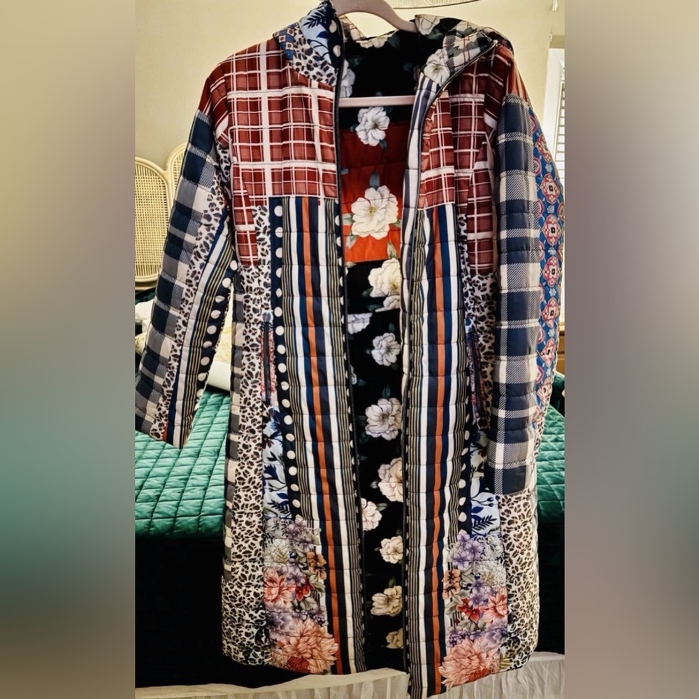 Johnny Was Tessa Quilted Patchwork Hooded‎ Parka Coat XS